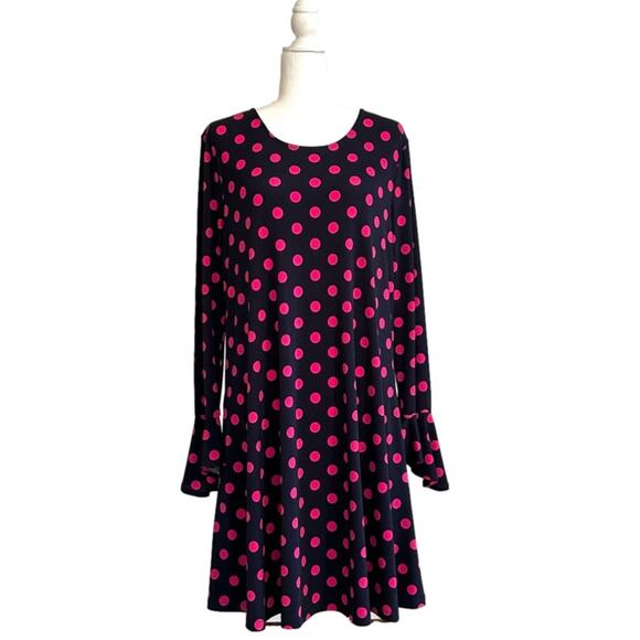 Est. 1946 Dress Dark Blue Pink Polka Dots Long Bell Sleeves Swing Large NEW - Picture 11 of 11
